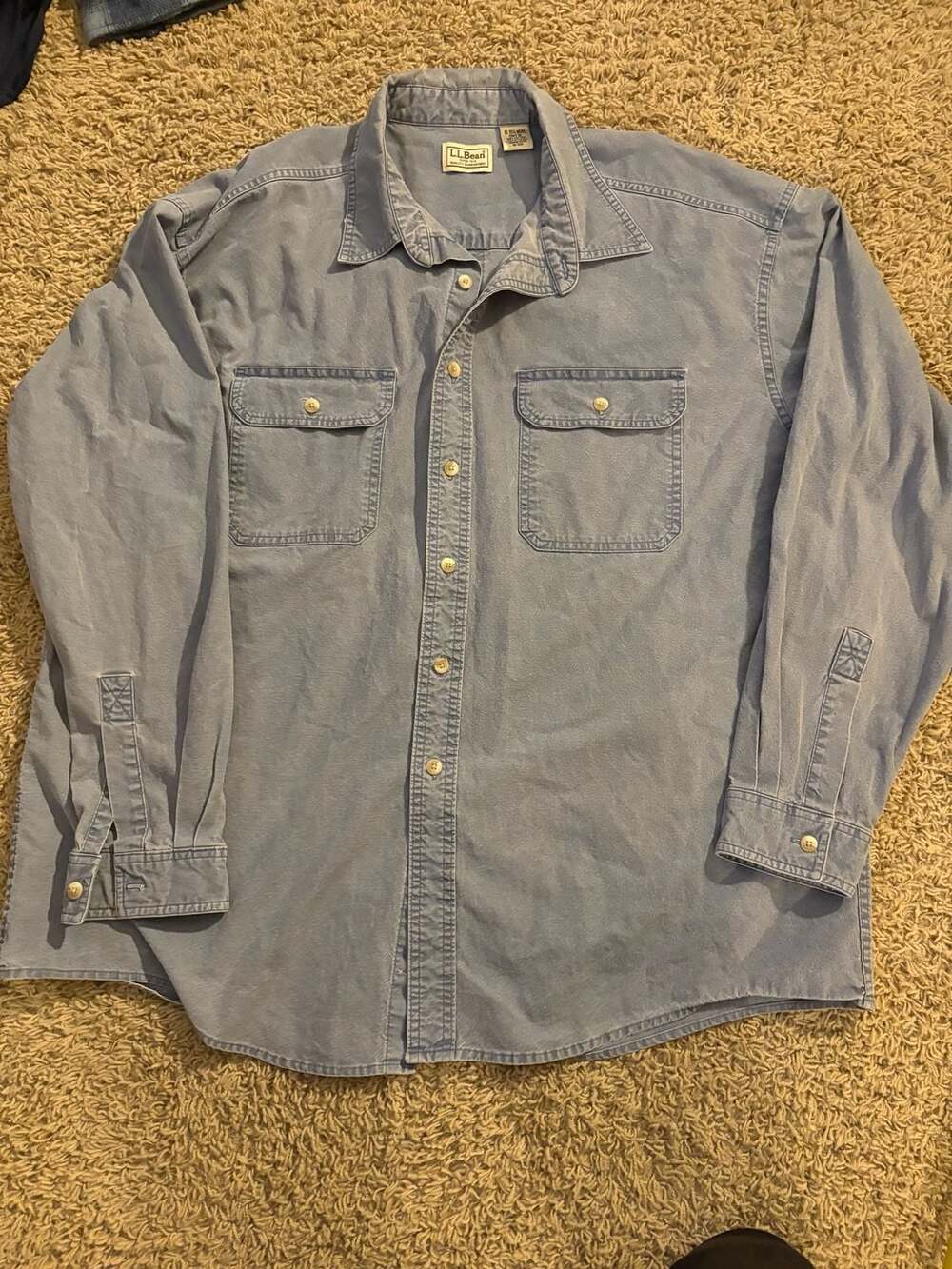 LL Bean Long Sleeve Button Up Shirt Size XL Regular Blue Cotton
